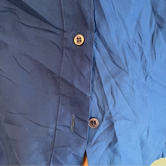 Women’s long sleeve Blue Button Up collar Blouse Grand Isle Size 12 Large - Picture 4 of 6